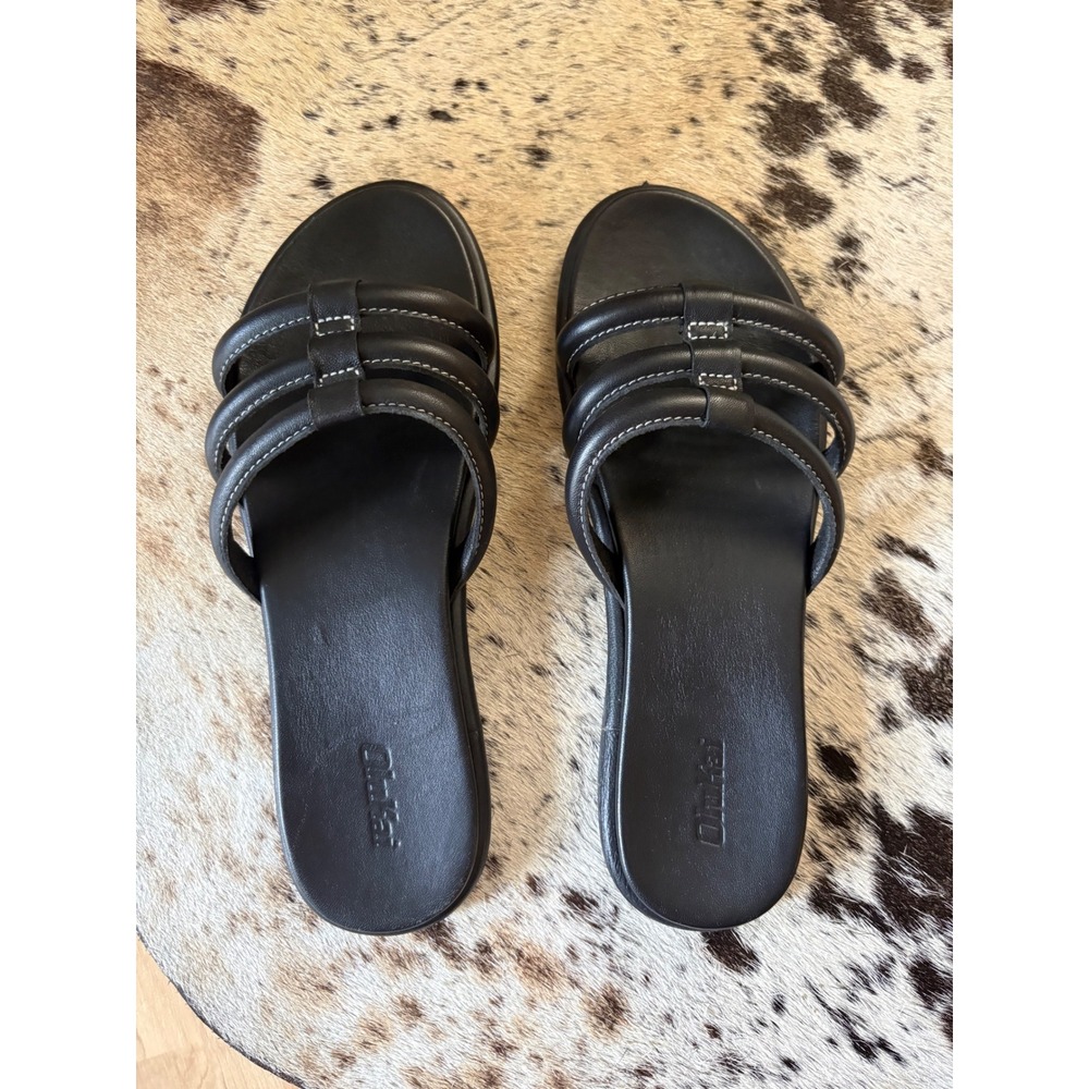 OluKai Tiare women's slide sandals Black Leather Size 9